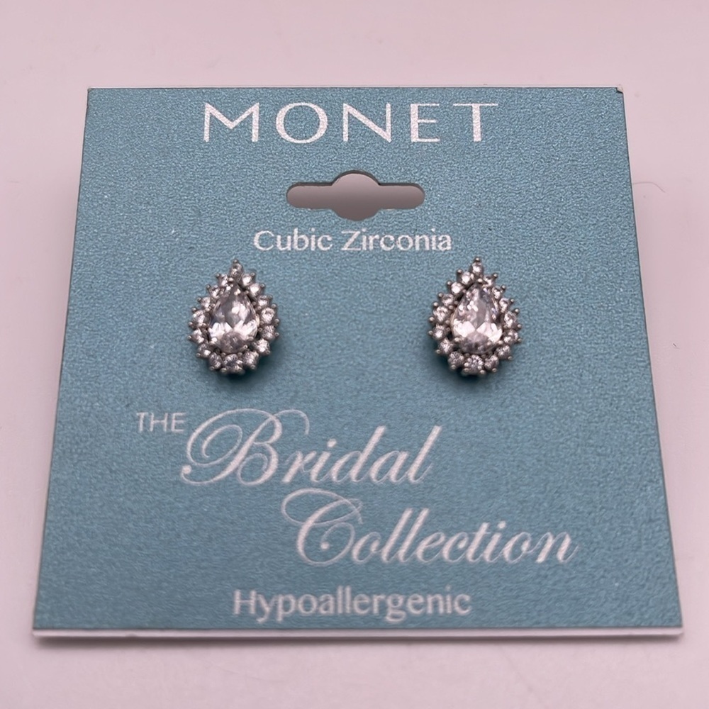 NWT Monet Bridal Collection Cubic Zirconia Pierced Earrings